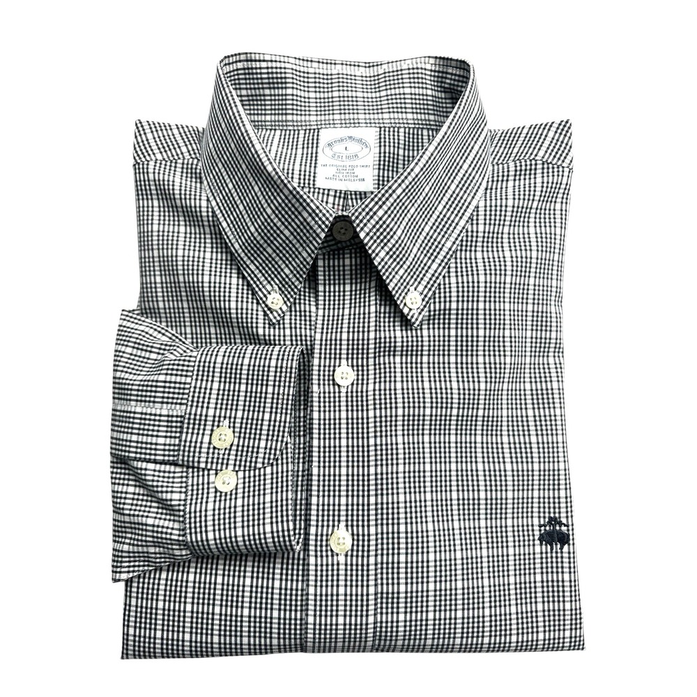 Brooks Brothers Men's 1818 Slim Fit Non-Iron 100% Cotton Dress Shirt – Black, L